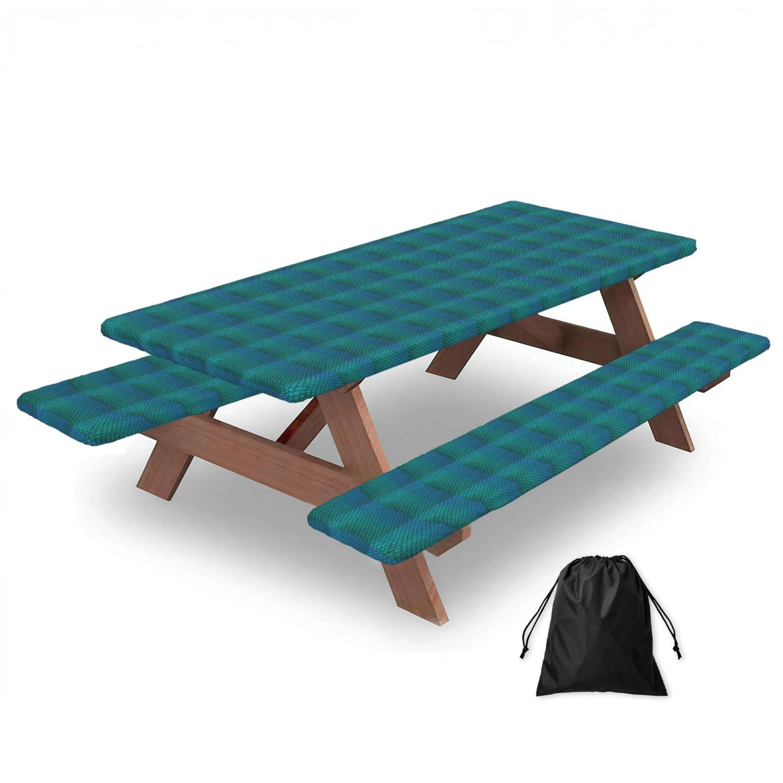 PPHGUT Blue Fish Scale Print Picnic Table Bench Cover Set Outdoor Garden Bbq Protector For Family Camping