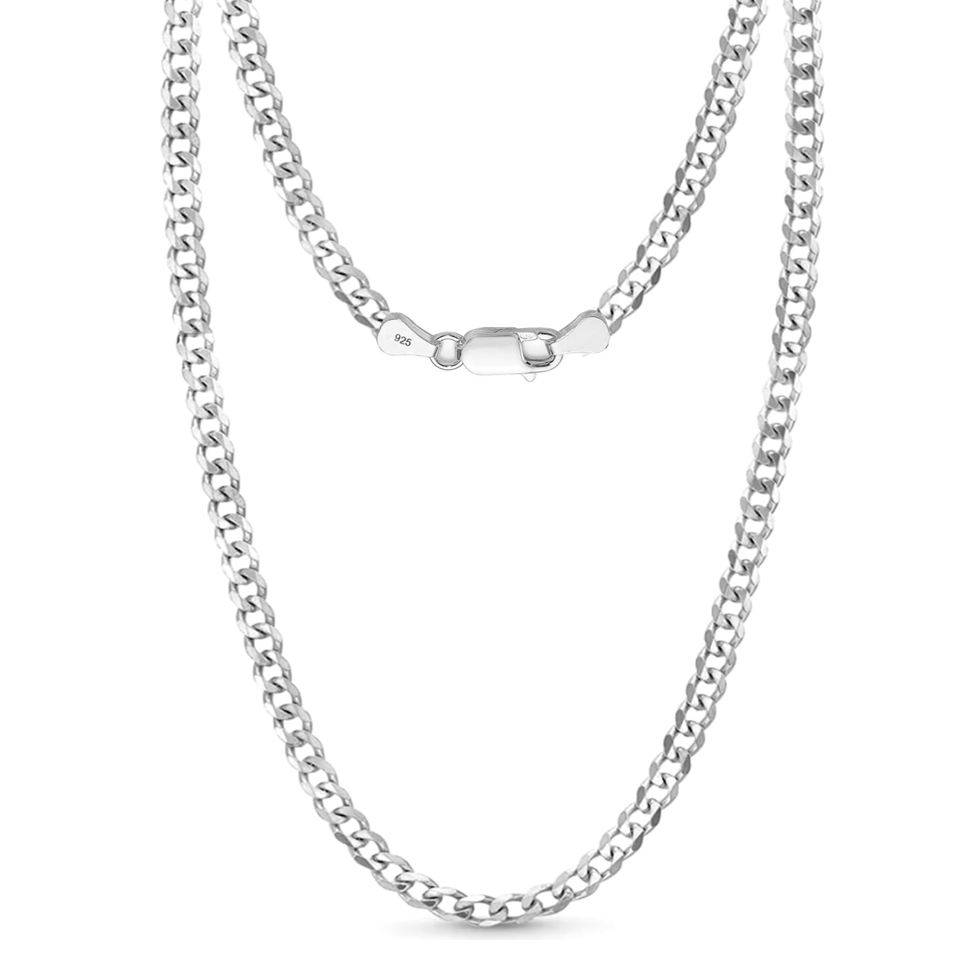 Solid 925 Sterling Silver BIS Hallmarked Italian 3.5mm Diamond Cut Cuban Link Curb Chain Necklace for Men and Women 20 Inches-image-24