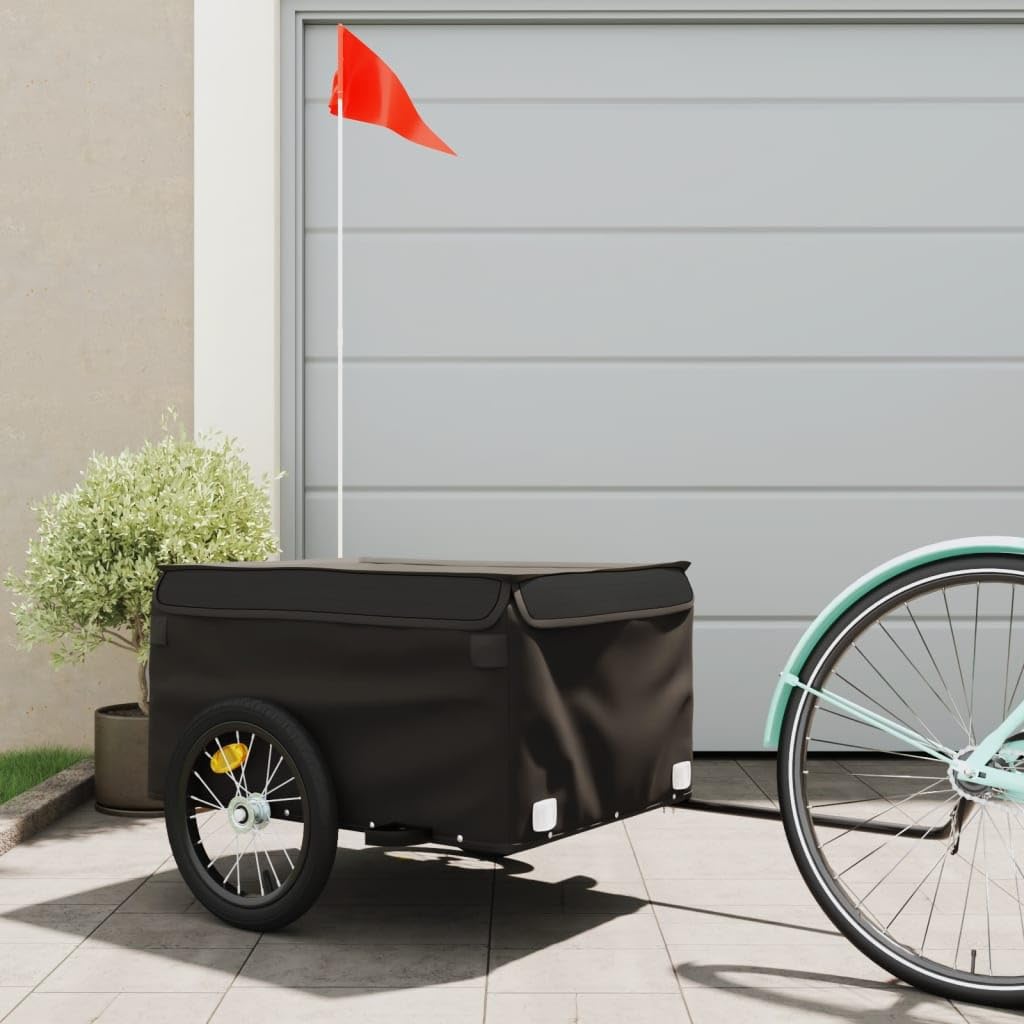 Fahrradanhänger Schwarz 45 kg Eisen, Fahrrad-Lastenanhänger, Fahrrad-Großlastwagenanhänger, Fahrrad-Lastenwagen, Fahrrad-Lastenwagen, Radfahren, Camping, Gepäckaufbewahrung, Träger, Transport, Typ2