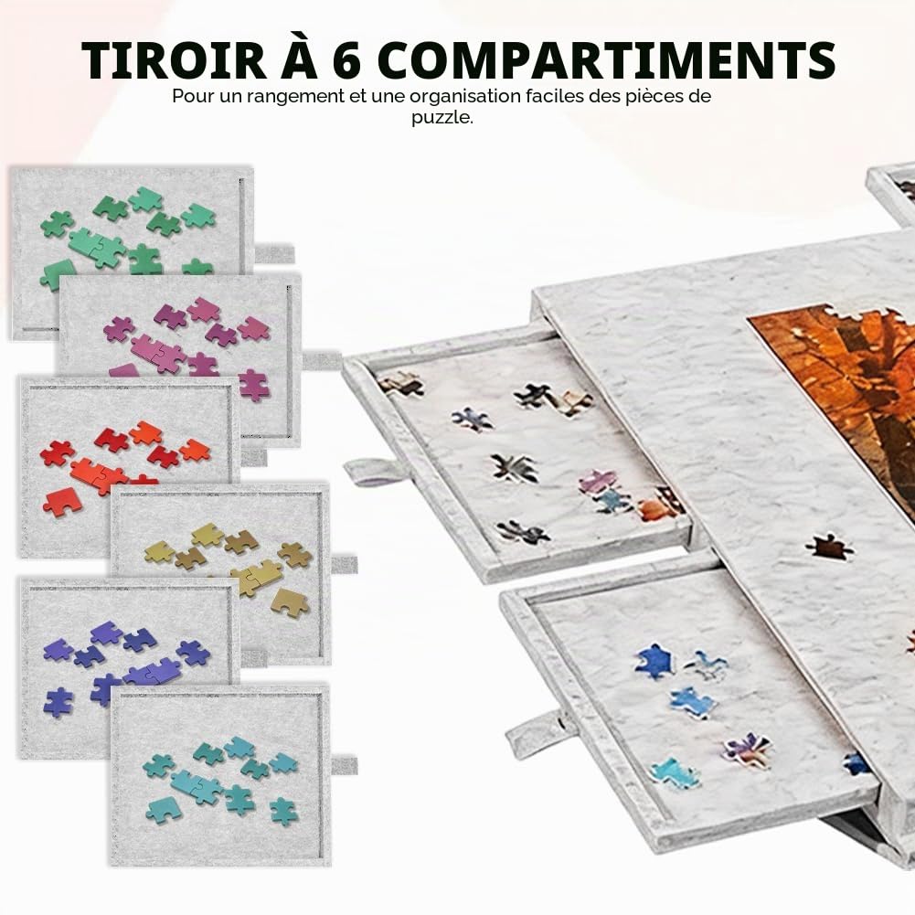 Table à Puzzle avec 6 Tiroirs, Table à Puzzle 1000 Pièces, Support et Housse 2 en 1, Table à Puzzle en Feutre Ultra-Légère, Table à Puzzle Portable Pouvant Accueillir Jusqu'à 1000 Pièces (Grise)