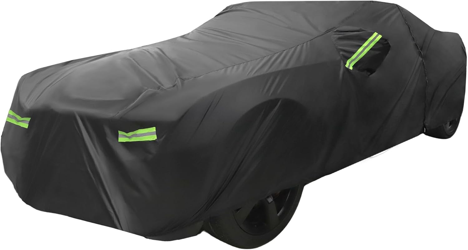 X AUTOHAUX Waterproof Car Cover for Dodge Challenger SXT, GT, Hellcat, Scat Pack, SE, R/T, SRT8, T/A 2008-2023 Windproof Rain Sun Protection Outdoor Covers with Zipper Black