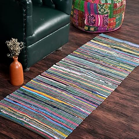 HOMEMONDE Eco-Friendly Recycled Door 2x6 ft Runner Rugs Colorful Chindi Bohemian Carpet for Hall Way, Kitchen Cover