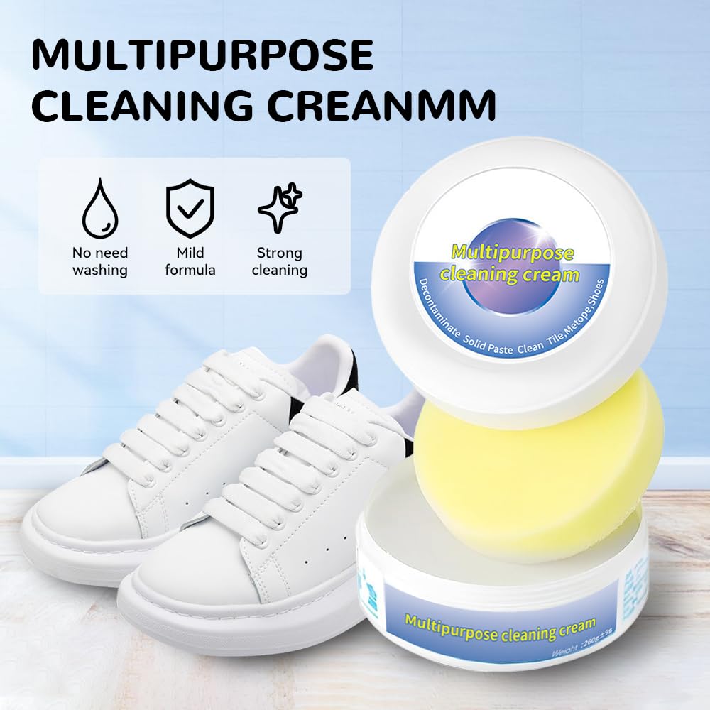 Weisse Schuhe Reinigungs Creme, 2024 Neu Multifunktionale Reinigungs und Fleckentfernungscreme für Sneaker Reiniger Weiß, All-Purpose Schuhe Reinigungscreme für alle Oberflächen (1 Stück)