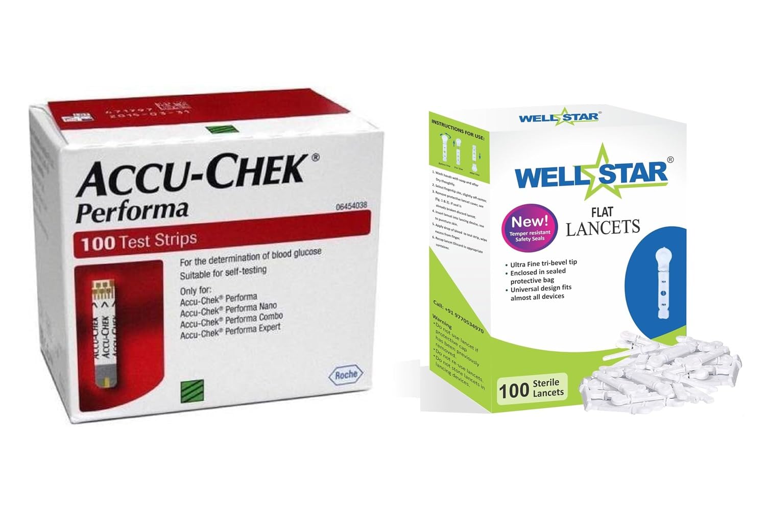 FLAT Glucometer Lancets?(100) with PERFORMA 100 Test Strips, White