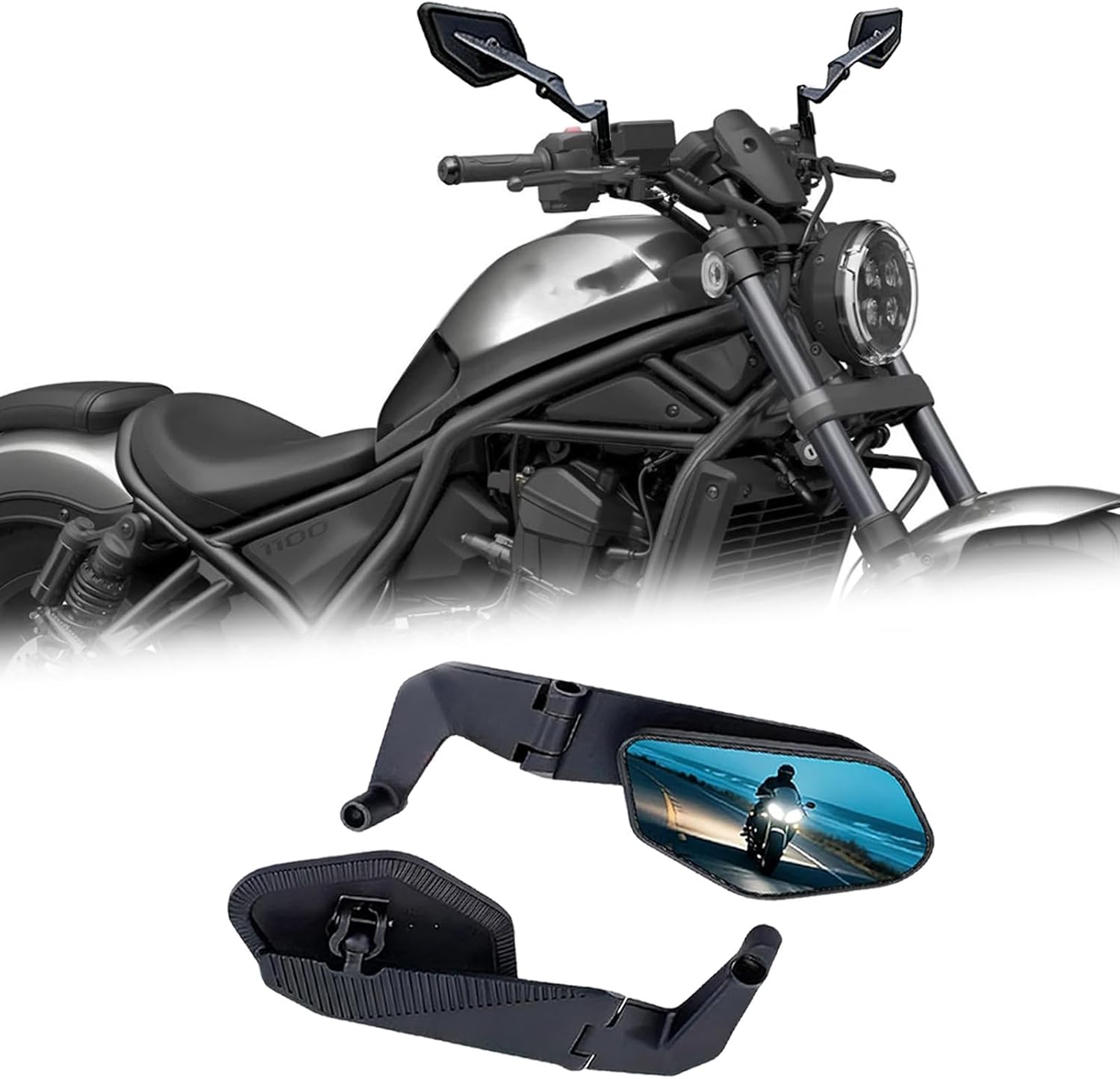 Motorcycle Mirrors for Rebel 1100 DCT CMX1100 CM1100 CMX500 CMX300 cm500 300 250 2026-2021 Adjustable field of view,Foldable Sport Bike Rear View Mirror