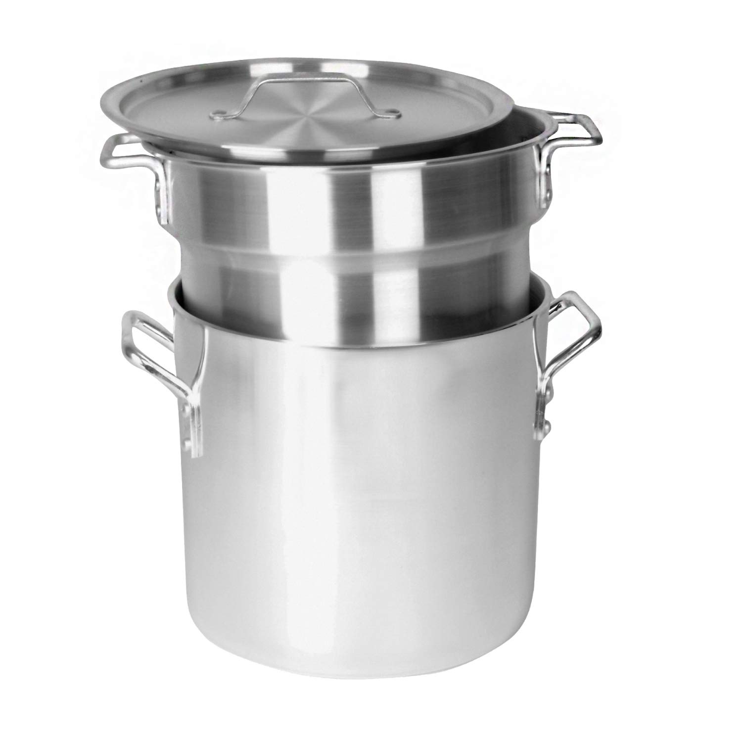 Thunder Group ALSKDB003 Double Boiler Set, 3 Piece, 16 Quart Boiler with Inset & Cover, Side Handles, Aluminum, Mirror-Finish, NSF