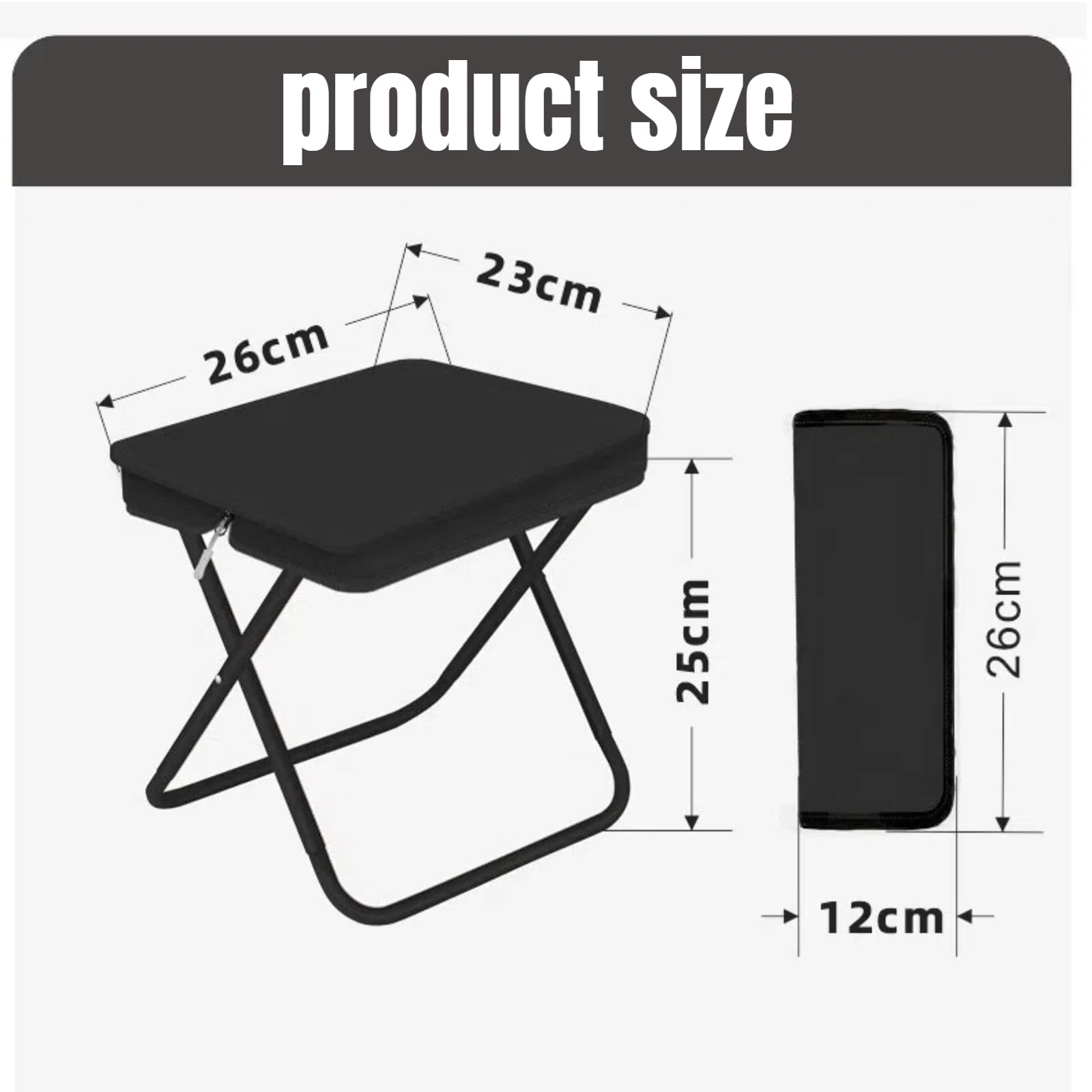 Ultralight Folding Camping Stool, 1.2lbs Compact Portable Chair for Adults, 350lbs Load, Aluminum Frame with Oxford Seat, Beach, Hiking, Fishing, Handbag Style Stool (Black)