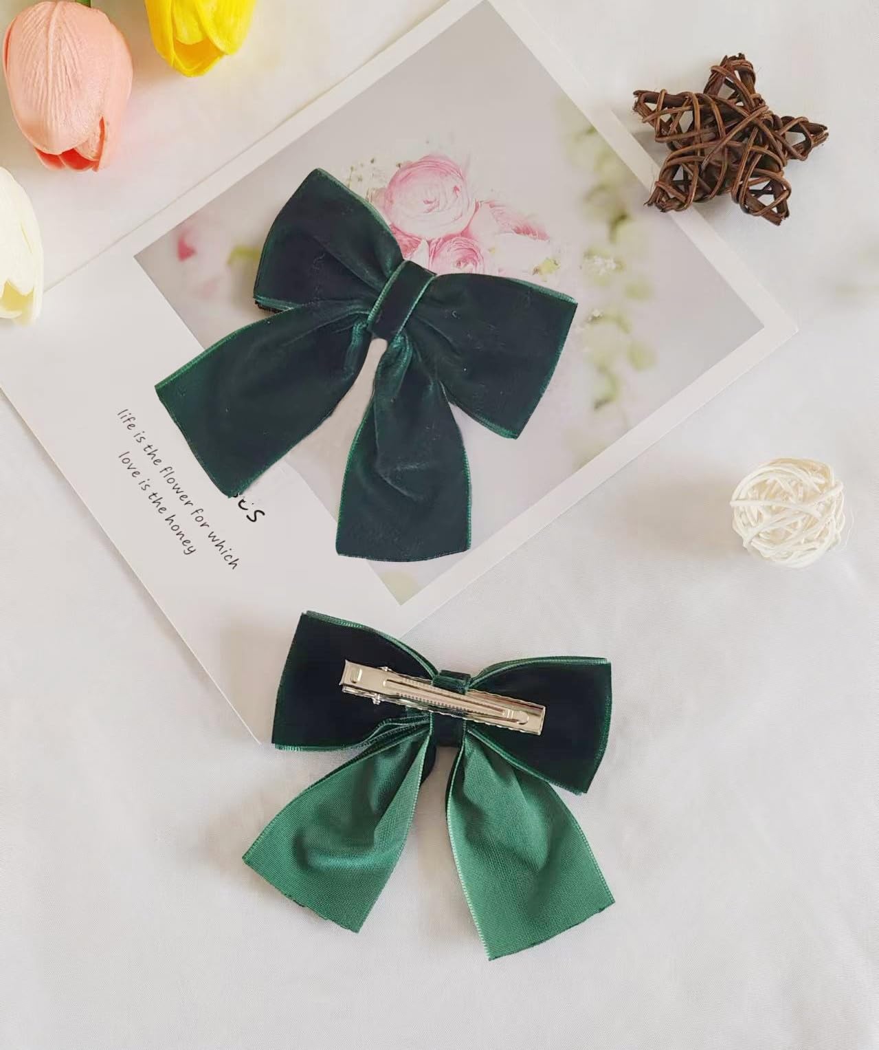 Amazon.com: Hjiaruiky Green Velvet Hair Bows Clips - Hand  display picture 1