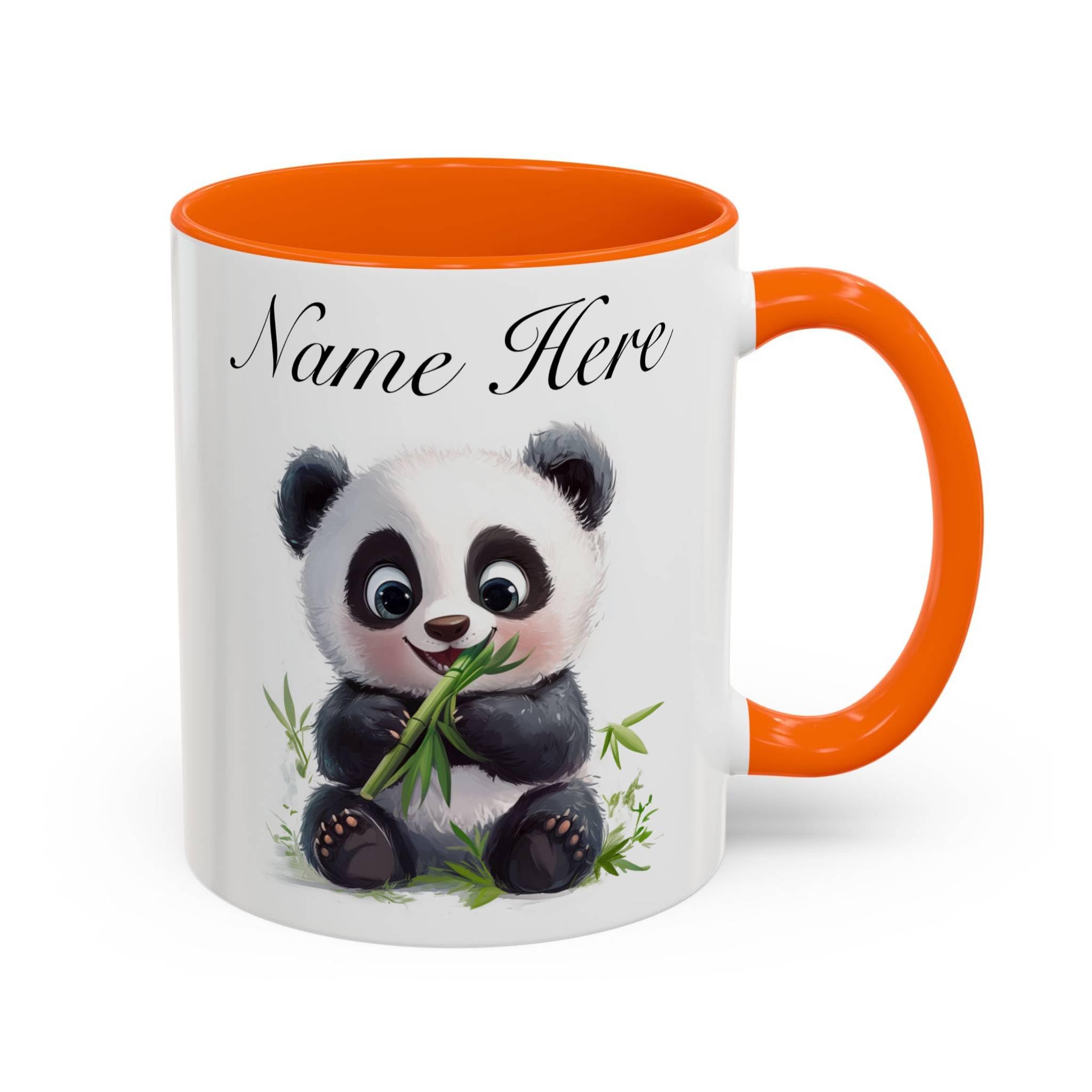 Personalised Panda Mug with Name, Cute Panda Gift for Mum, Wife, Girlfriend, Custom Animal Coffee Cup, Birthday Christmas Gift for Her (Orange 11oz, Mug)