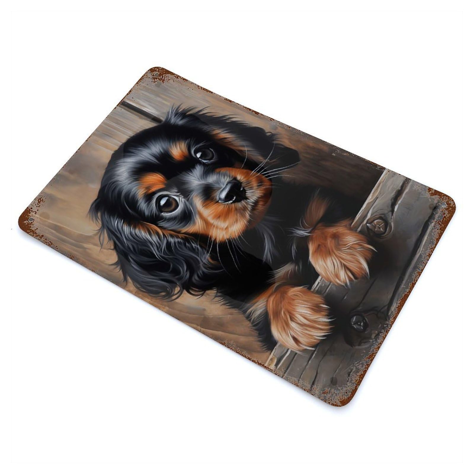 Retro Metal Sign with Cavalier Puppy Design 11.8"x7.9", for Farmhouse, Kitchen And Entryway Decor, Shabby Chic Decor