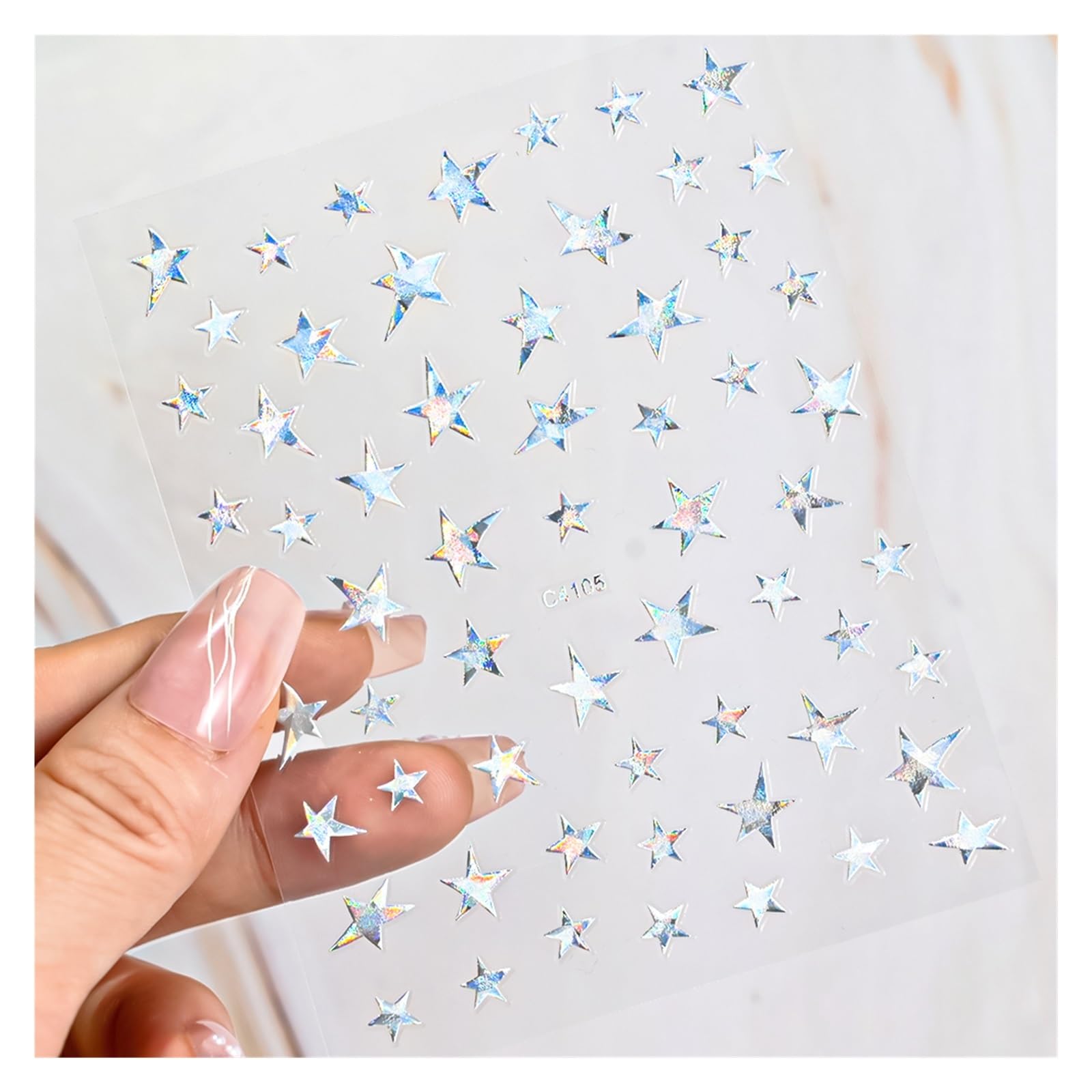10 Pcs Silver Holographic Lines Nail Stickers Hot Stamping Golden French Star Decals Adhesive Irregular Manicure(NLS241-05-7)