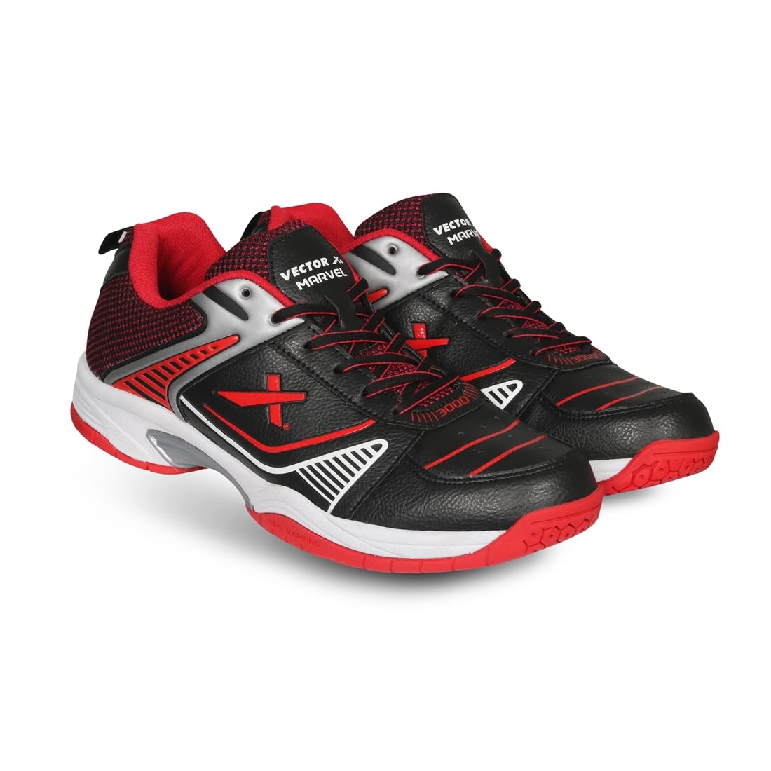 Vector X Marvel-3000 Badminton Court Shoe for Mens|EVA & Rubber Sole with Breathable mesh Upper with Synthetic Leather for Sports, Badminton, Volleyball, Squash, Table Tennis (Black-Red, Size-6) (B0CDLDLZG2) Amazon Price History, Amazon Price Tracker