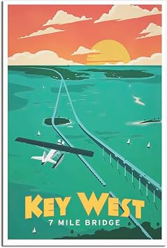 SDFSD Key West Vintage Travel Poster 7 Mile Bridge Aircraft Decorative Posters Modern Bedroom Office Family Canvas Art Poster Picture Painting Posters Wall Decor Art Gift 16x24inchs40x60cm