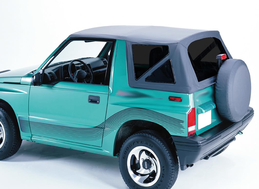 Capote de rechange noire avec vitres teintées, compatible avec la Suzuki Vitara (1988 à 2004) ; fixation par crochets à l'avant