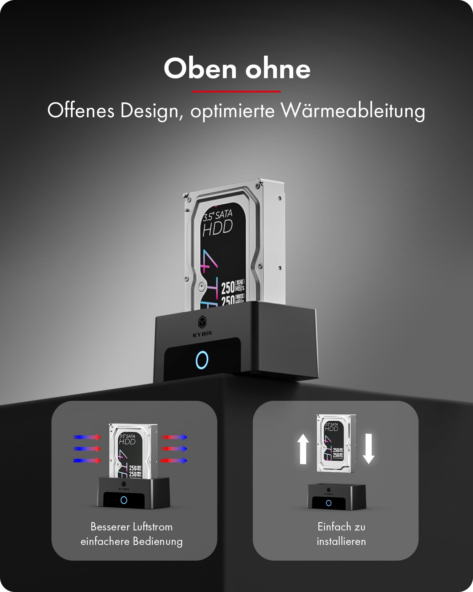 ICY Box Docking Station für M.2 NVMe & 2,5"/3,5" HDD/SSD, USB 3.2 Gen 2 Type-C (10 Gbps), HotSwap, UASP, SATA & NVMe Dock für SSD und Festplatten, IB-1123M-CU31, Spade Dock 1123