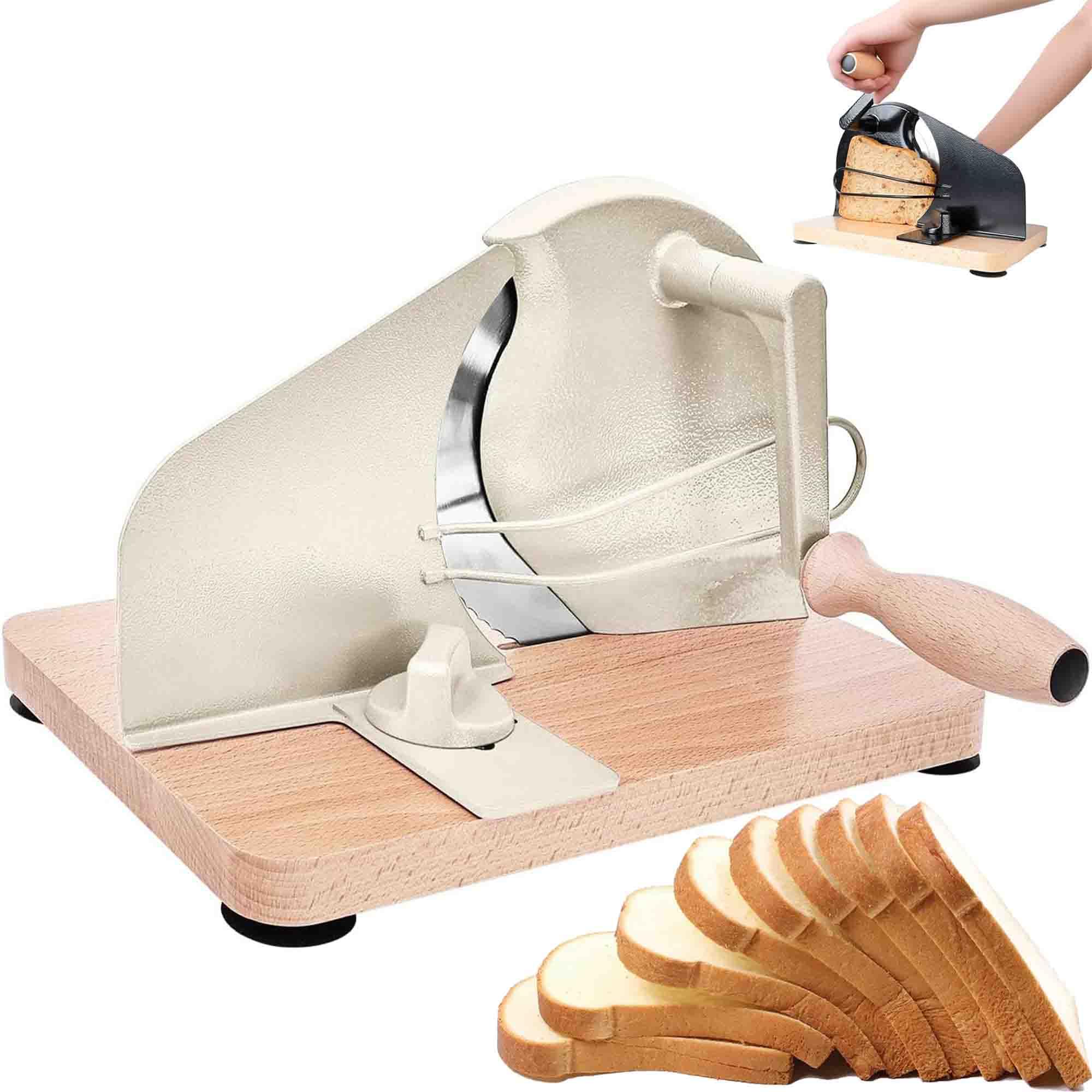 Cortador de pan manual, cortador de masa madre casero con manivela, ancho ajustable, hoja afilada, valla de acero, línea de escala, ideal para hornear en casa