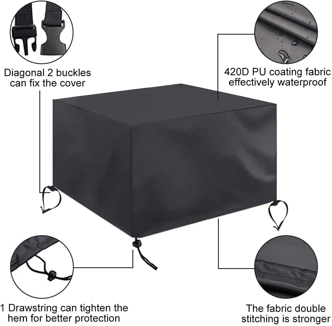 Square Fire Pit Cover 45x45x25 Inch Outdoor Patio Waterproof Gas Fire Pit Cover All Weather Resistant Heavy Duty Fire Pit Table Cover - Black (45x45x25in)