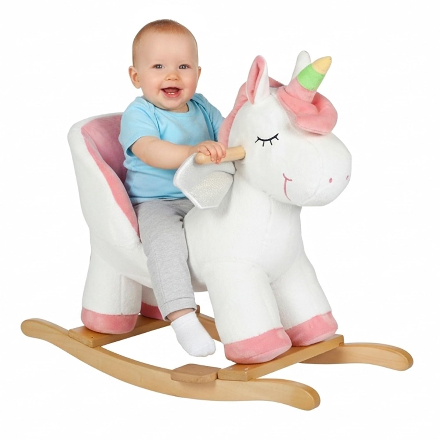 Unicorno a Dondolo Bianco, Morbido Peluche Cavalcabile per i Bambini Più Piccoli