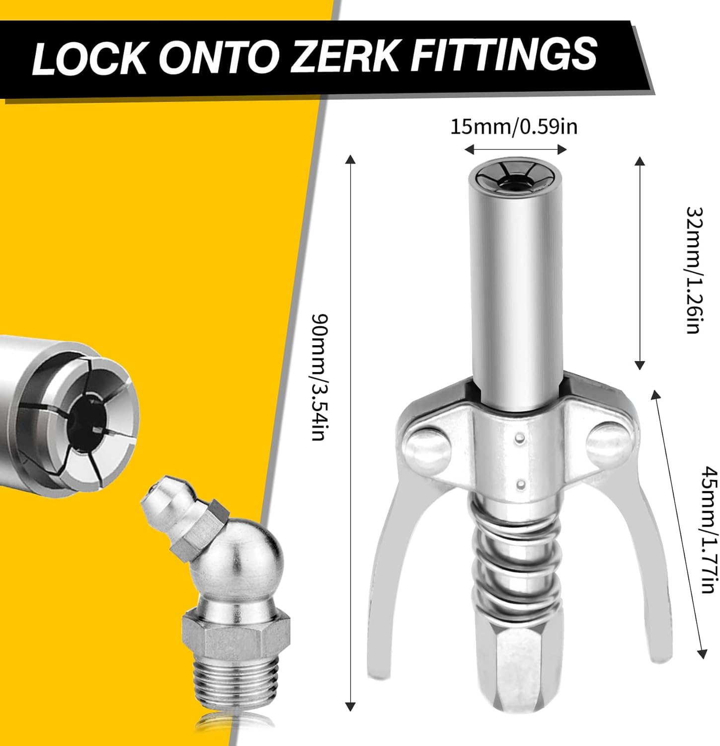 Grease Gun Coupler, Double Handle Quick Lock Release Grease Tips Ends Couplers, Rated 10,000 PSI, Compatible with All Grease Guns 1/8" NPT Fittings, 3-PCS