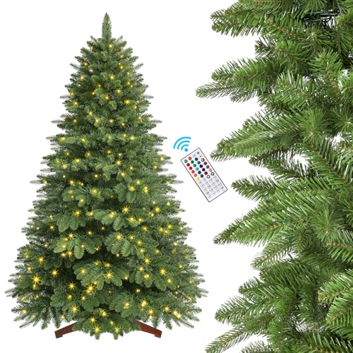 SHareconn 198 cm Albero Di Natale Artificiale Con Telecomando, 340 Luci Rgb Multicolore Pre-Illuminate E 1044 Punte Di Rami In PE+PVC, Decorazione Scelta Perfetta Per Le Vacanze Di Natale, Verde
