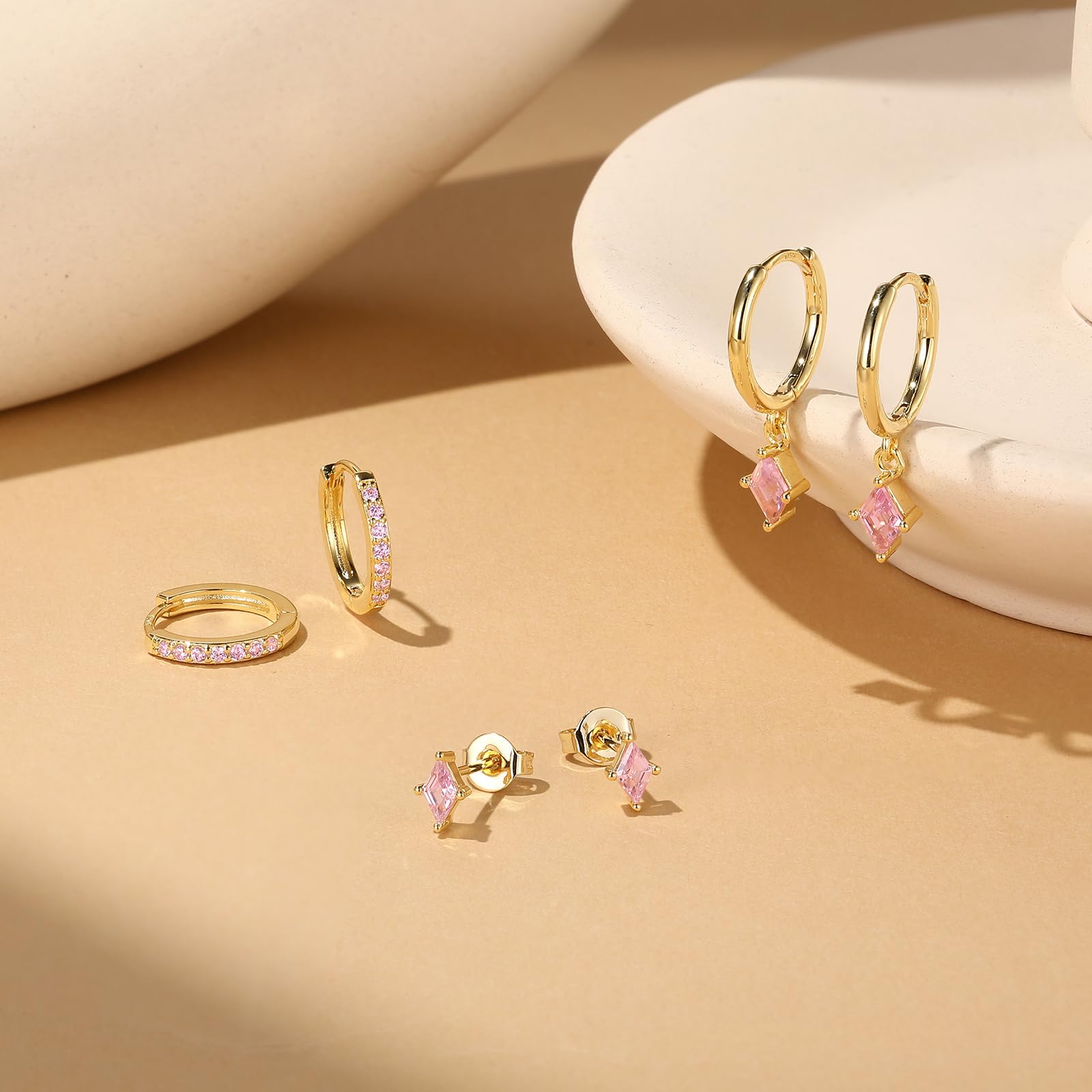 Angelady Gold Hoop Earrings Set for Women, Dainty 14K Gold Plated Huggies Earring, Sterling Silver Hypoallergenic Cartilage Earrings, Trendy Earring Stacks for Multiple Piercing Jewelry Gift(3 Pairs)