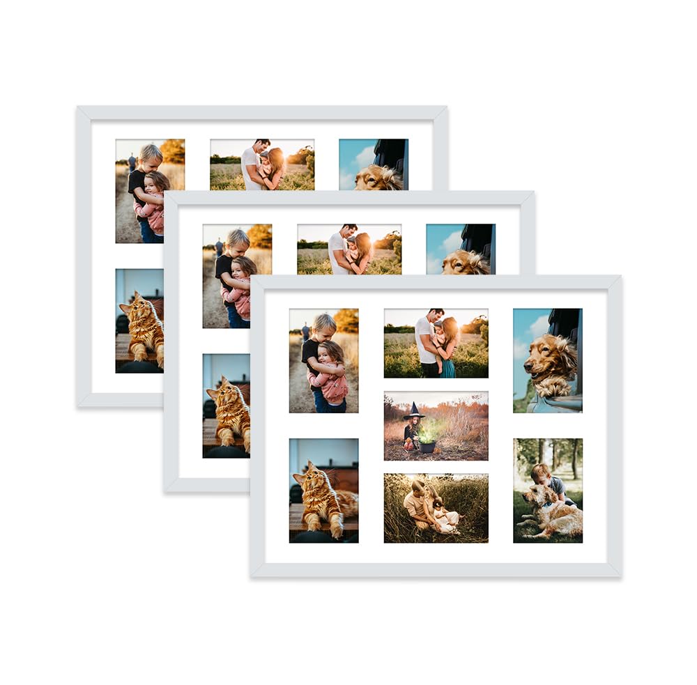 Light Grey Multi Photo Frame - Holds 7 x 6x4 Pictures, Family Collage Picture Frame for Wall Display, 20x16 Frame size, Set of 3