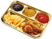 Vista 2 de Paquete de 2 bandejas rectangulares divididas de acero inoxidable, 4 secciones, platos dorados para servir platos llanos para adultos, campistas