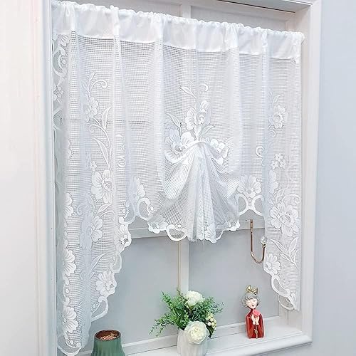 Miniatura 9 de ZZC Panel de cortina de encaje floral semitransparente, cenefa de cascada para decoración de cocina, media ventana y baño (pañuelo blanco, 1 panel,