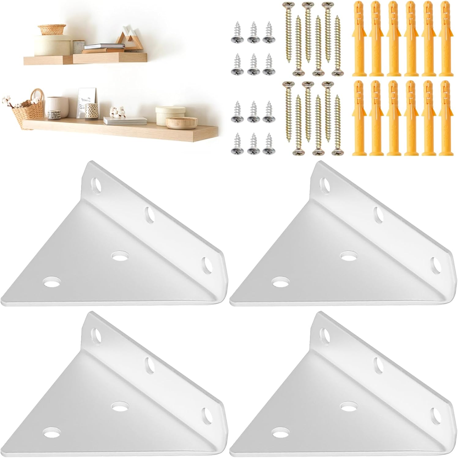 4pcs White Invisible Triangular Shelf Brackets,8x10cm,Metal Floating