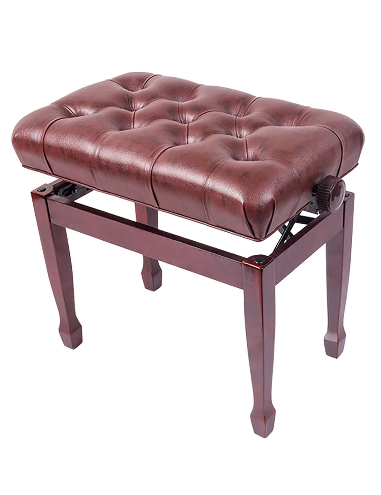 Panca per pianoforte regolabile con eleganti gambe a ferro di cavallo, struttura in legno massello, finitura mogano, 55 x 34 x 47 cm, 57 cm
