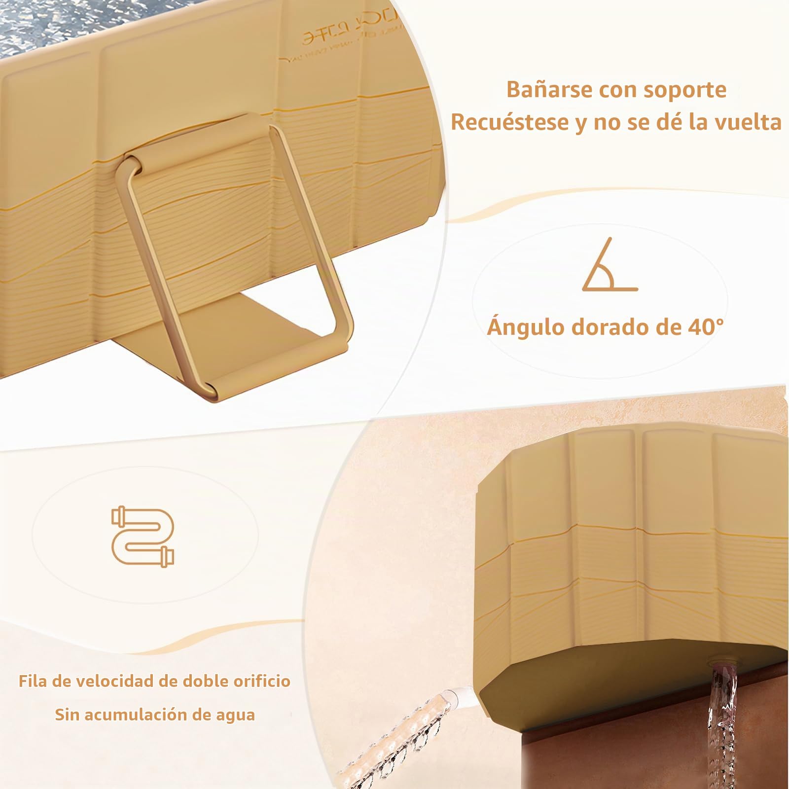 Bañera plegable para adultos, 2 en 1, baño de hielo y agua caliente, bañera portátil independiente con tapa, ideal para spa en casa, exterior e interior, sin montaje (120 x 56 x 50 cm, dorada)