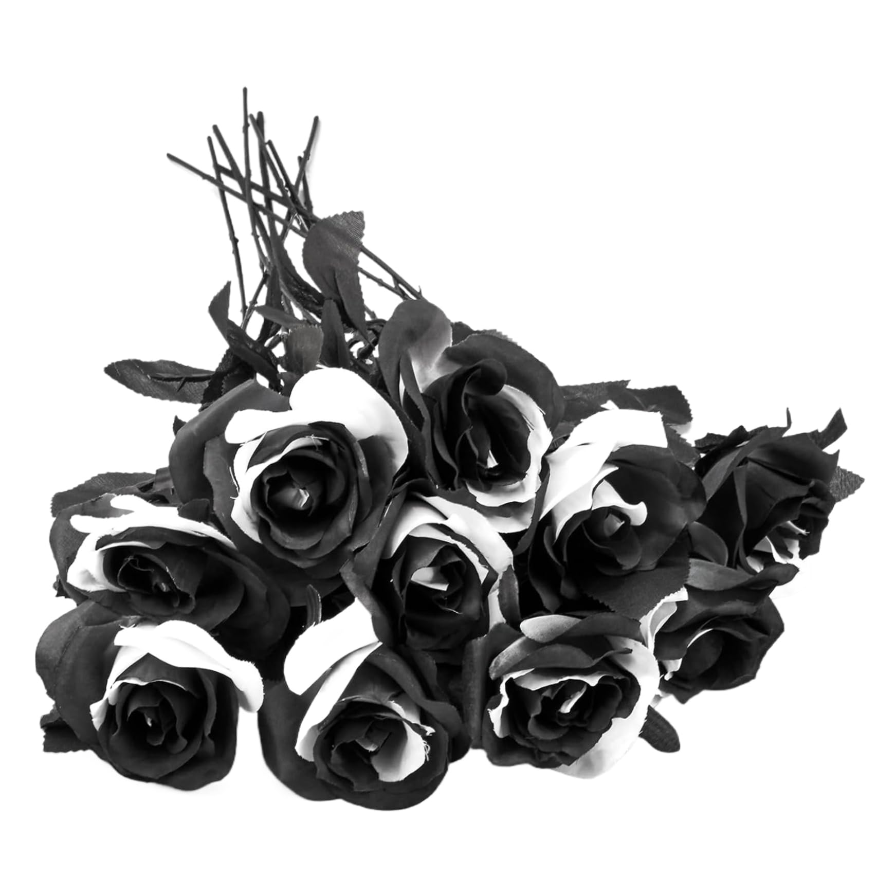 CNAFGBGG Halloween Roses 10Pcs, Black & White, 14.6in.