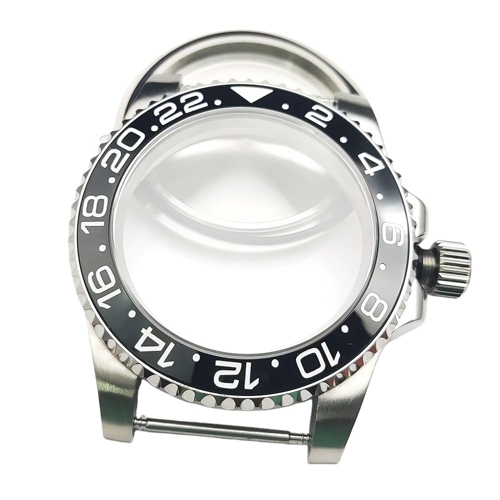 Edelstahl 40mm Uhren Modifizierung Kit, Passend für 8215 8200 3804 2813 8205 Werk 28,5mm Zifferblatt, Flaches Saphirglas Drehbare Lünette Uhrengehäuse für Rolex Submariner GMT-Master
