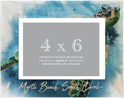 Miniatura 1 de R and R Imports Myrtle Beach South Carolina Souvenir - Marco de fotos de madera con diseño de tortuga mate a 4 x 6 pulgadas