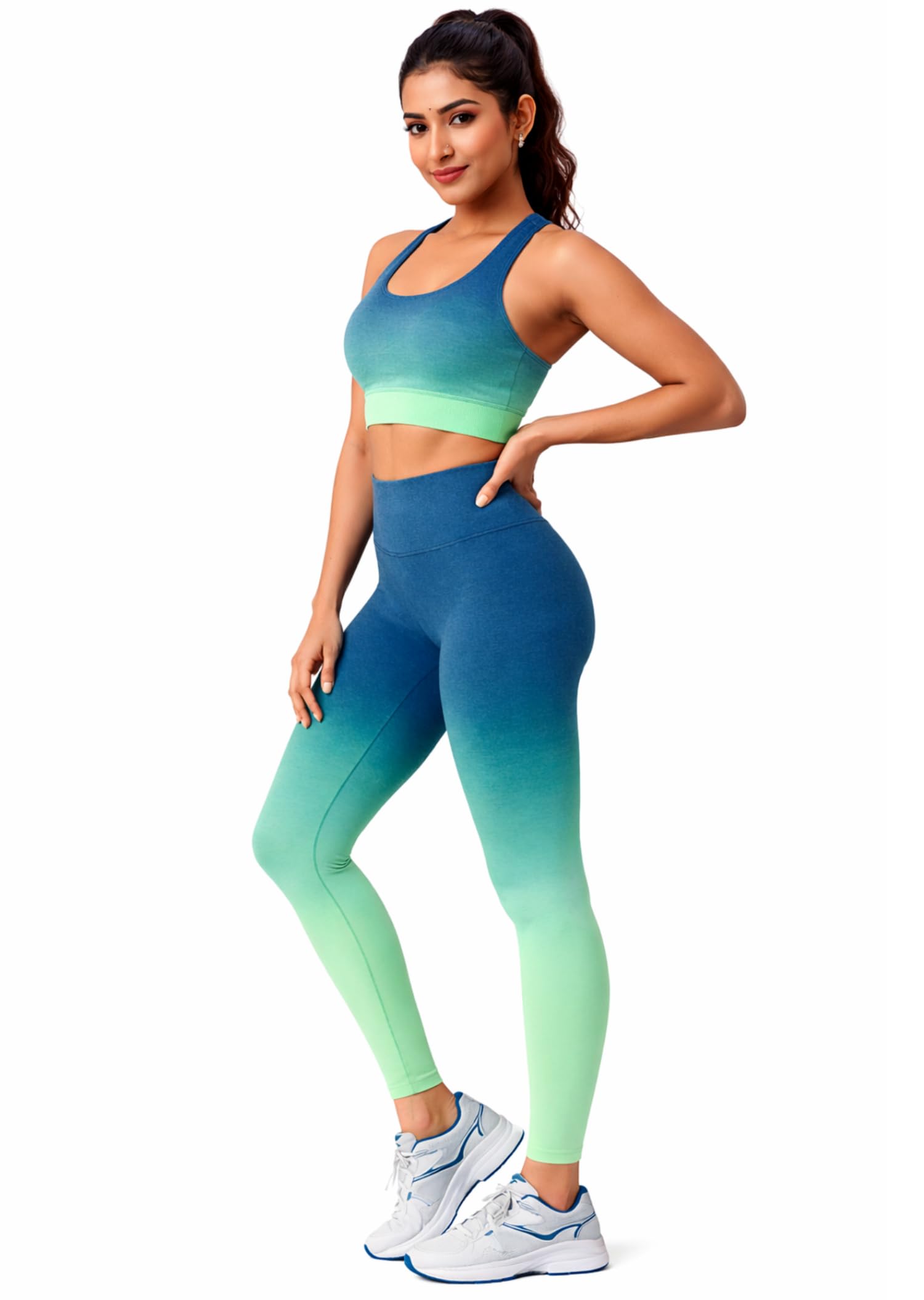 eleg & stilance Women Ombre Sports Bra and Leggings Set, High Waist Yoga Workout Activewear, Nylon Blend, 2 Piece-picture-21