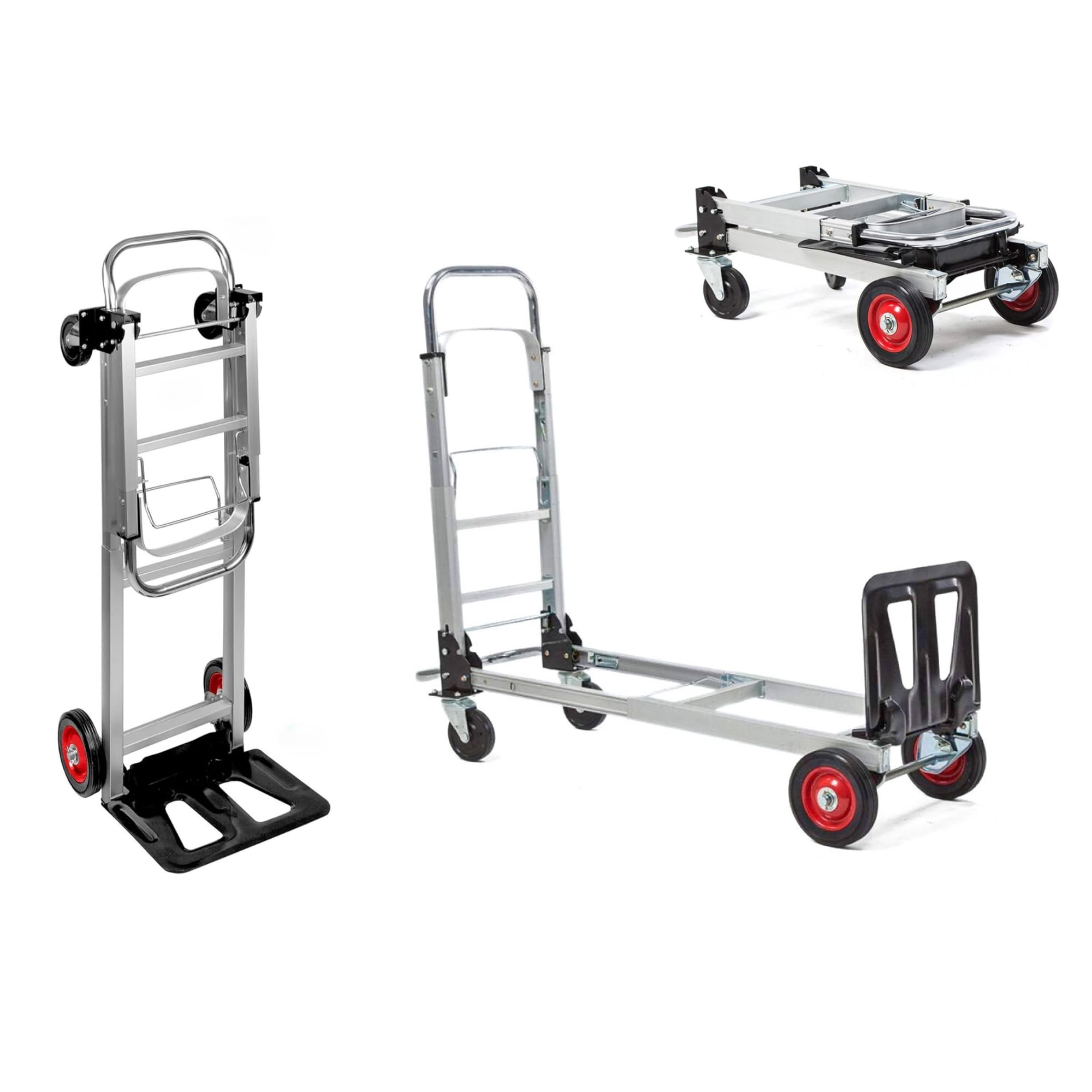 Carretilla de Mano de Aluminio 2 en 1, Carrito Plegable con 4 Ruedas, Convertible en Plataforma o Carro de Mano, Capacidad de 150 kg, Carro para Transporte en Almacen, Jardín, Hogar, Mudanzas