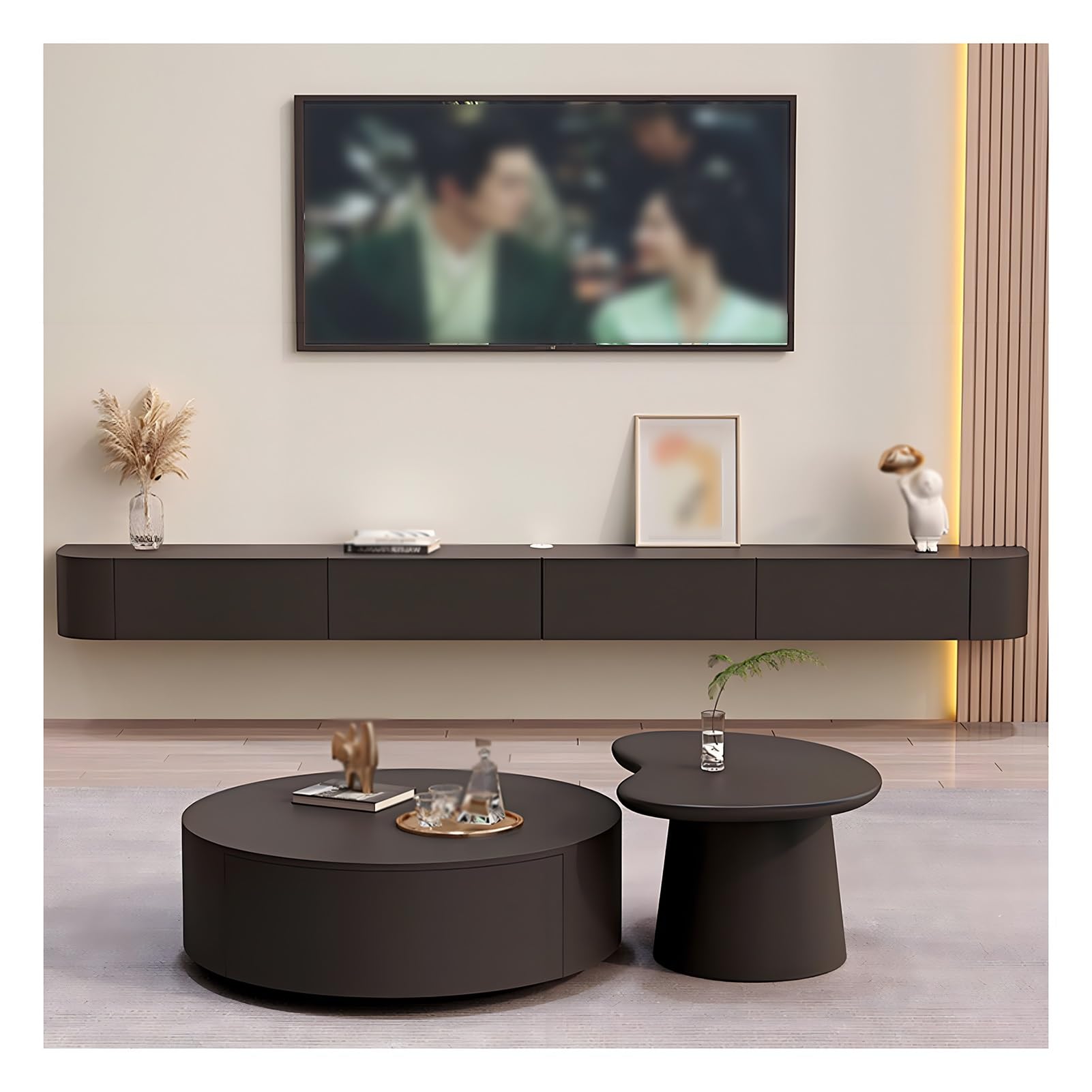 Schwebende TV-Einheit mit Schubladen und Stauraum, moderner wandmontierter TV-Schrank für Wohnzimmer, Schlafzimmer oder Media-Raum, Unterhaltung, Medienkonsole, Center mit schwebenden Regalen
