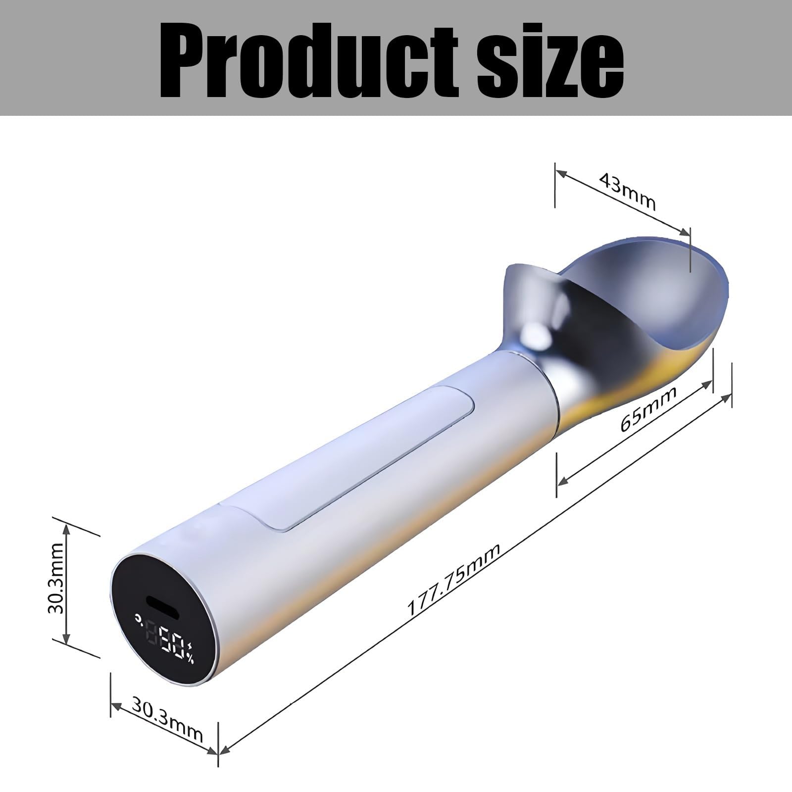 Elektrisch Beheizter Eisportionierer, 50°C Thermoschaufel mit Temperaturanzeige, Wasserdichtes Design zum Erweichen von Butter und Eis