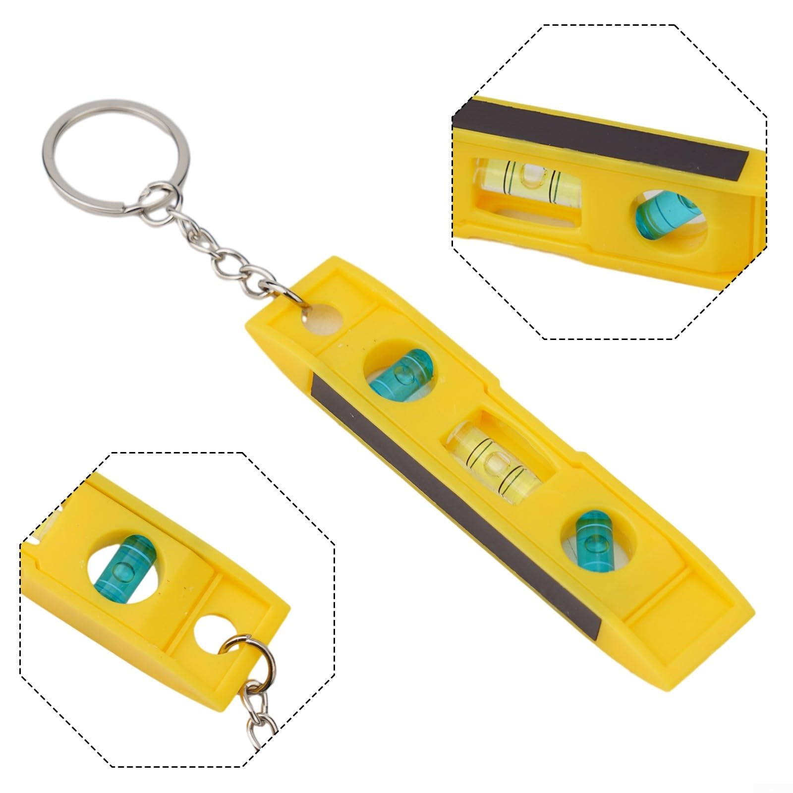 U-K Magnetic Torpedo Level – 3-Bubble Vial, 45/90/180 Degree Measuring, Keychain, Clear ABS, Strong Magnet, Compact Pocket Size