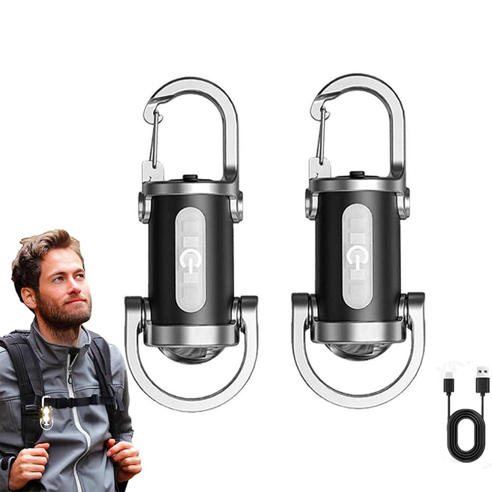 2pcs キャンプ用懐中電灯 防水キーホルダー型ライト 小型懐中電灯 多機能キーホルダー型ライト LEDキーチェーン7モード キャンプギア アウトドアアクティビティ用 USB充電式 アウトドア キャンプ 登山 釣り 緊急用 紛失予防 停電対策 (2pcs)