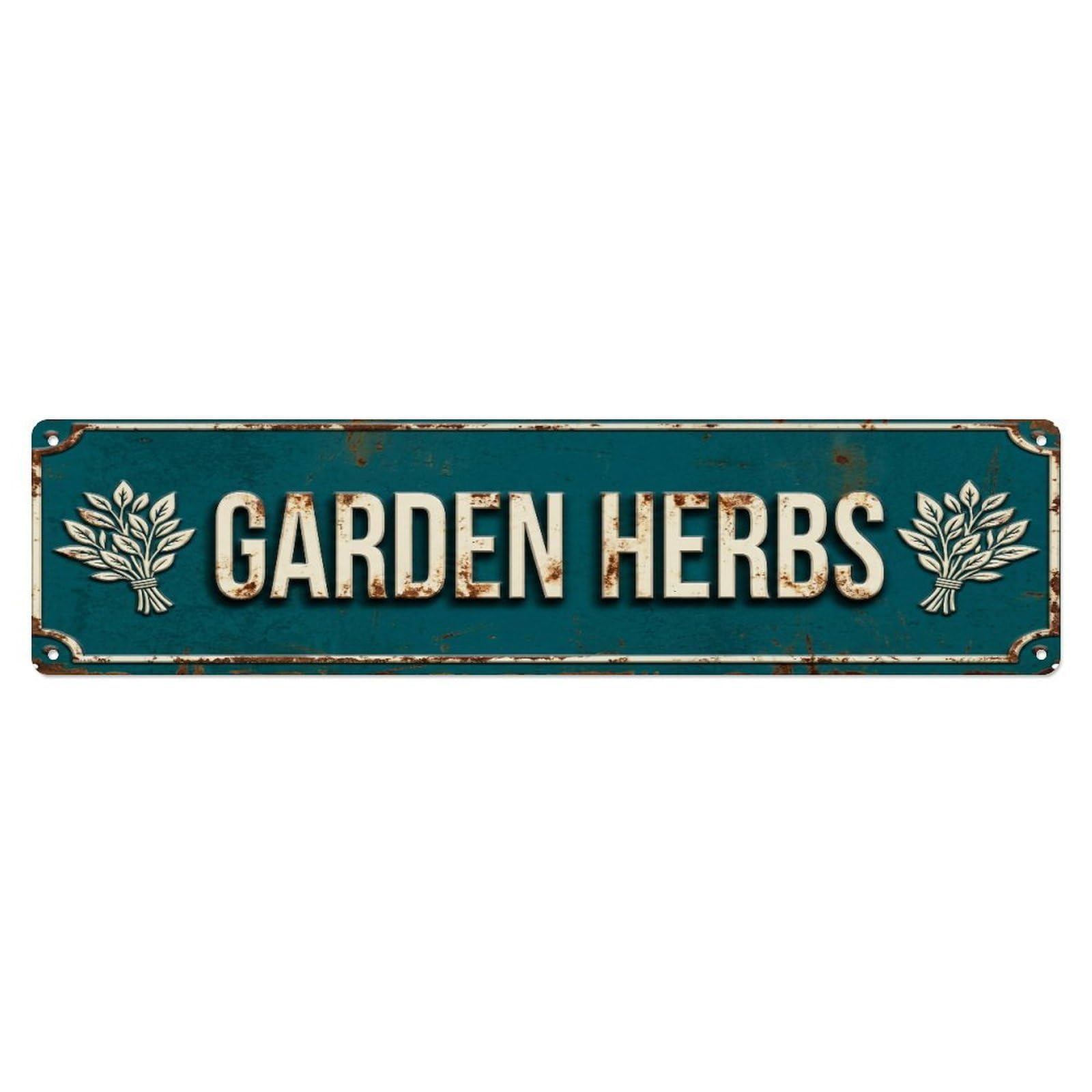 Metal Tin Sign GARDEN HERBS Vintage Greens Rustic Farmhouse