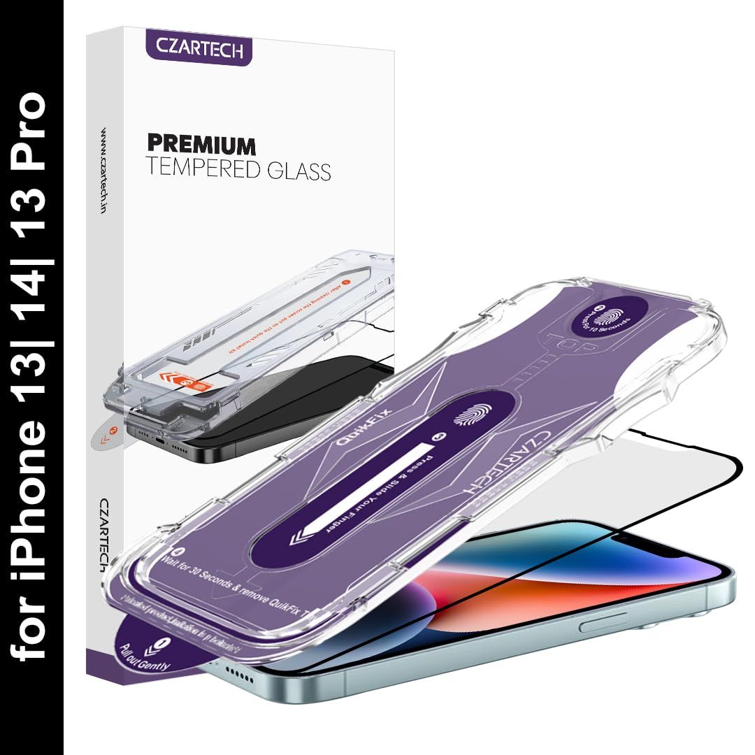 Czartech (Auto Align Quick Fix Matte Tempered Glass Screen Protector for iPhone 13 | iPhone 14 | iPhone 13 Pro Full Screen Coverage 9H Glass with Easy Installation Kit,-picture-24