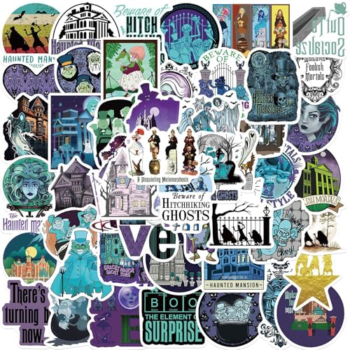 50pcs Haunted Mansion Stickers for Boys Teens Adults Waterproof Vinyl Stickers Bulk for Skateboard Luggage Laptops Bumper Theme Party Supplies (Purple)