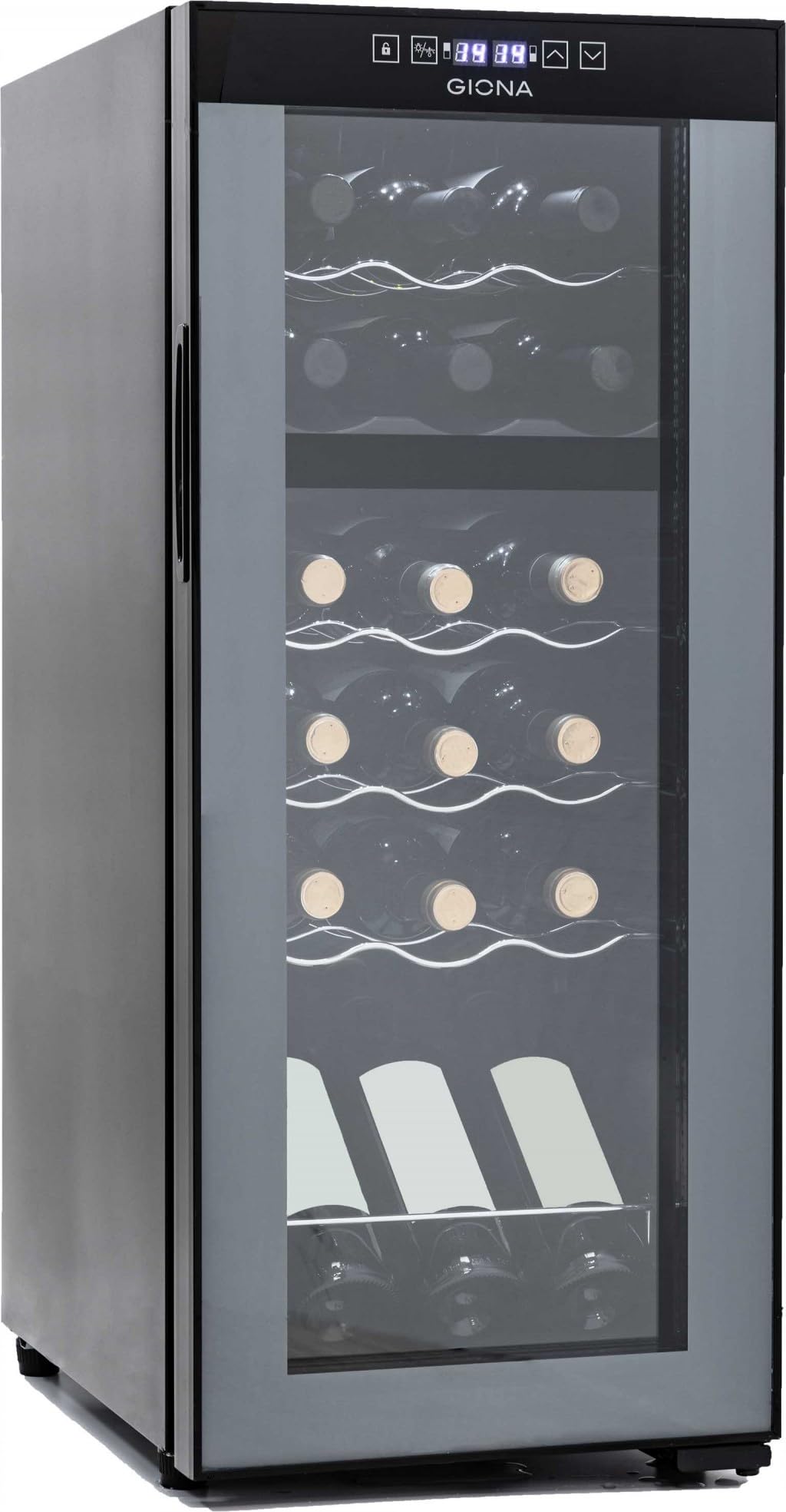 GIONA Cave à vin double zone CVG18CF 2 – 18 bouteilles, 2 températures indépendantes, froid ventilé, noir