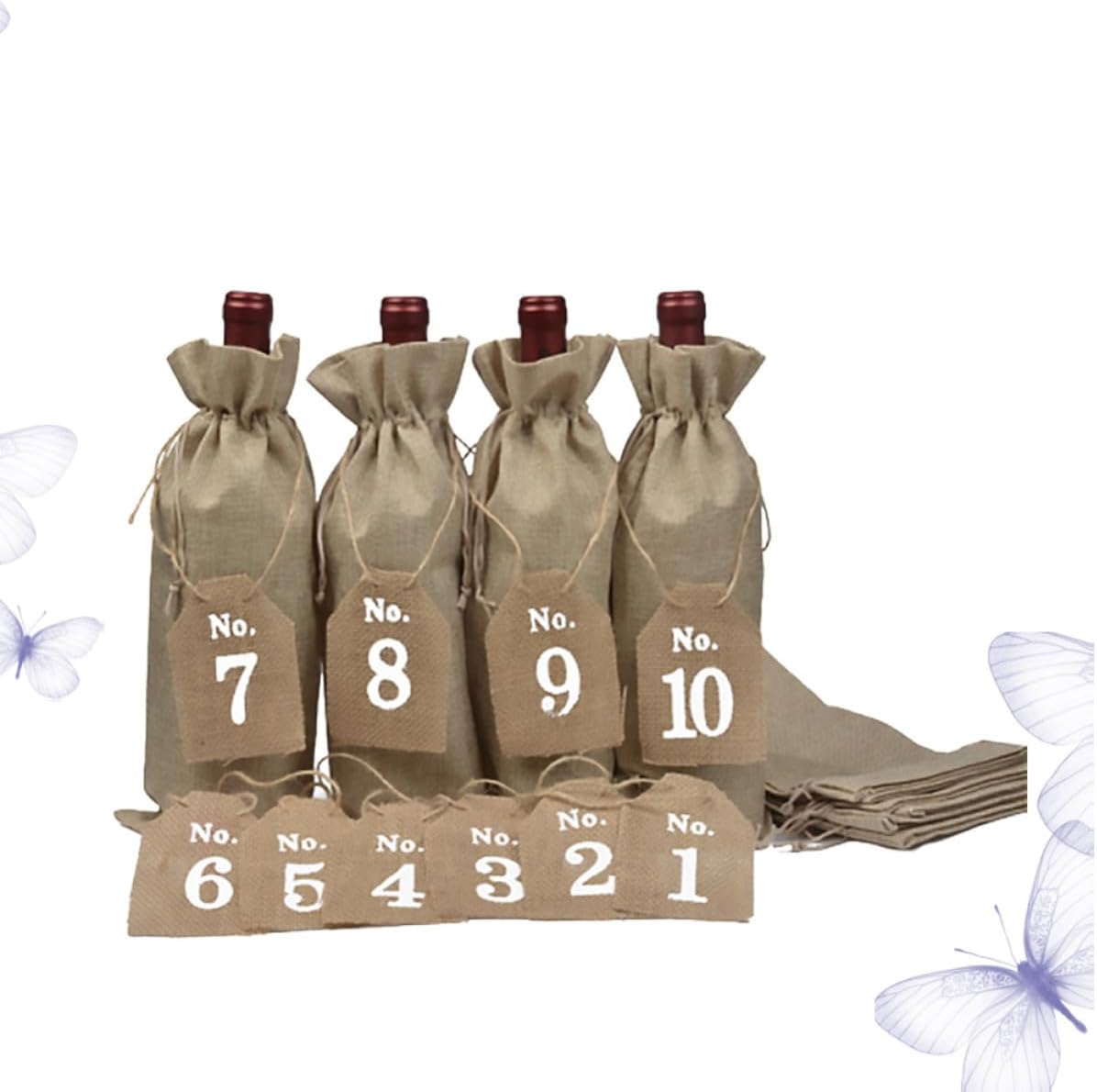 Totority 20pcs Burlap Wine Bottle Drawstring Bags with Numeral Hanging Tags for Wine Bottle Decoration and Party Use Suitable for Christmas and Wedding Events