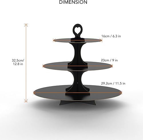 Miniatura 5 de BLISSUR - Soporte para cupcakes, torre de cupcakes negro, soporte de 3 niveles para cupcakes, soporte para tartas, soporte de cartón, postre,