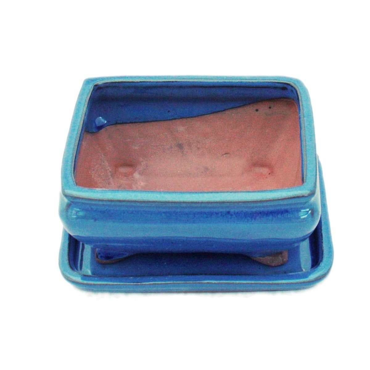 Bonsaï Bol Avec Sous-Assiette Taille 2 – Bleu Rectangulaire – Modèle G81 – 14,5 X 11,3 X 6,6 Cm
