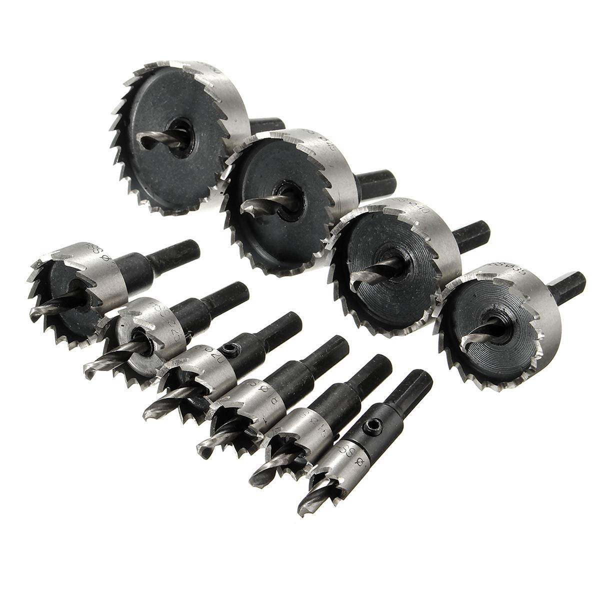 Set di 10 taglierine per sega a tazza HSS da 12/16/18/20/25/30/35/40/45/50 mm, 12-50 mm