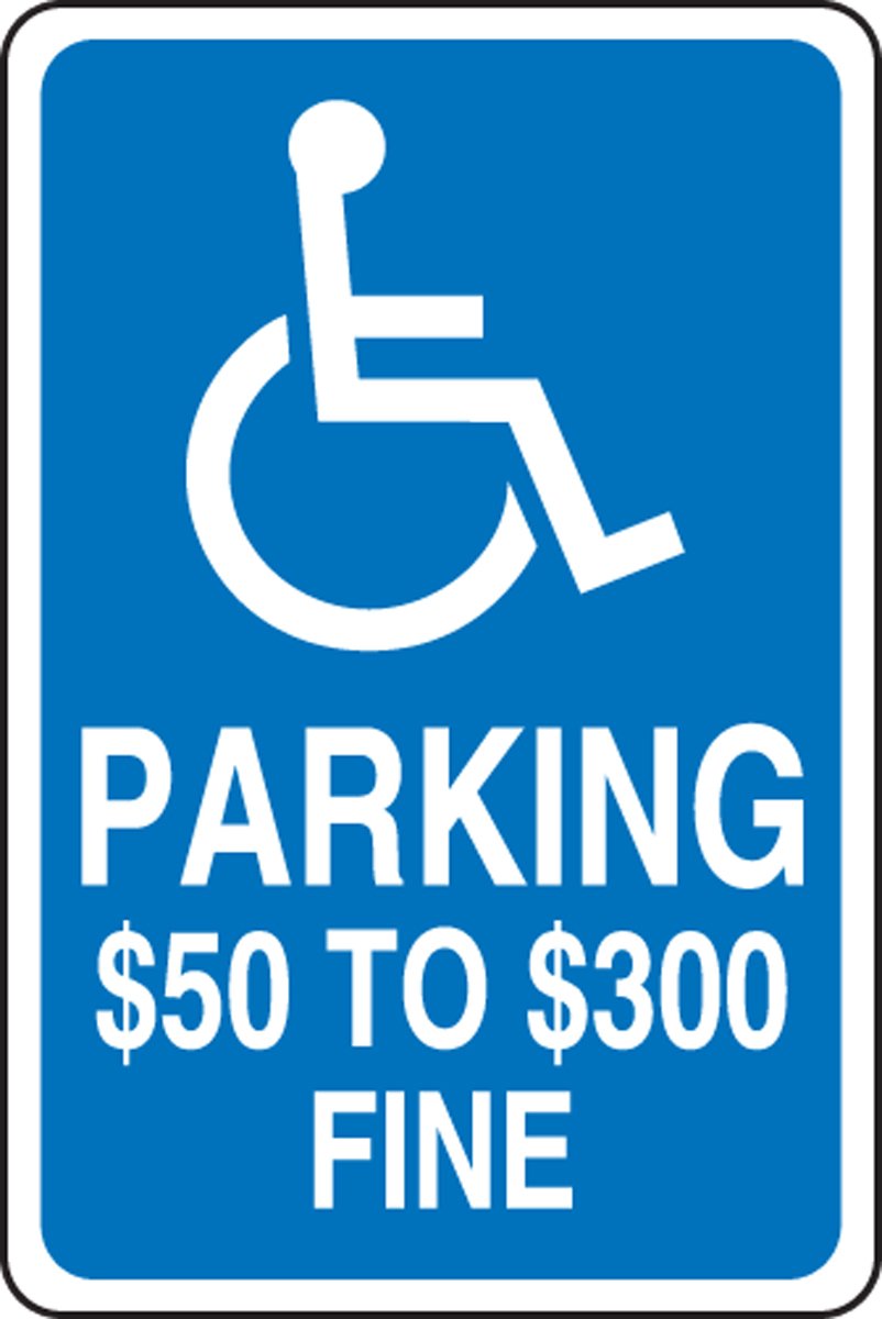 Accuform FRA173RA Engineer-Grade Reflective Aluminum Handicapped Parking Sign (Missouri), Legend "(HANDICAP) PARKING $50 TO $300 FINE" with Graphic, 18" Length x 12" Width x 0.080" Thickness, White on Blue
