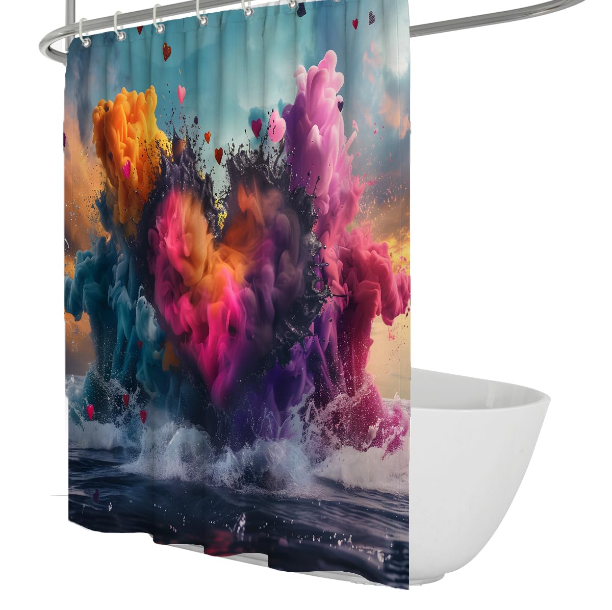 Farbenfrohe Splash Badezimmerdekoration Aquarell Love Explosion Duschvorhang Wasserdichter Stoff-Badevorhang Schnell trocknendes Polyester mit Haken 200 x 200 cm
